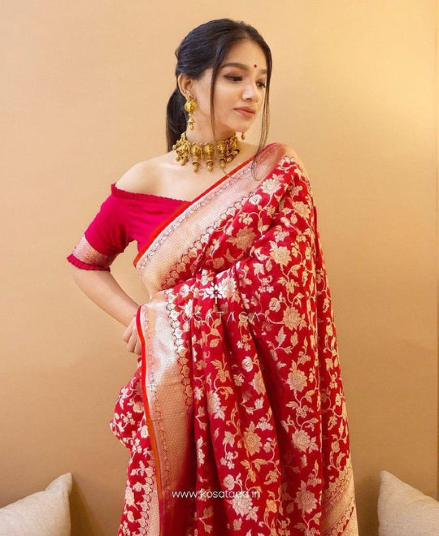 Shop Designer Red Soft Banarasi Silk Saree for Timeless Style