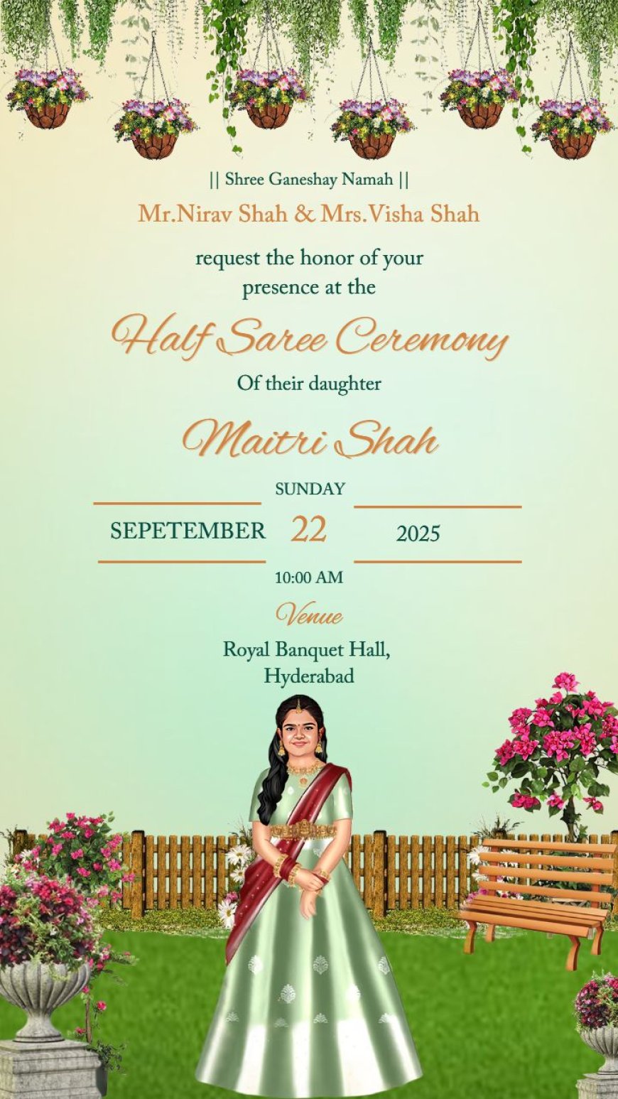 Half Saree Ceremony Invitation Editable and Free