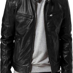 Leather jacket with hood